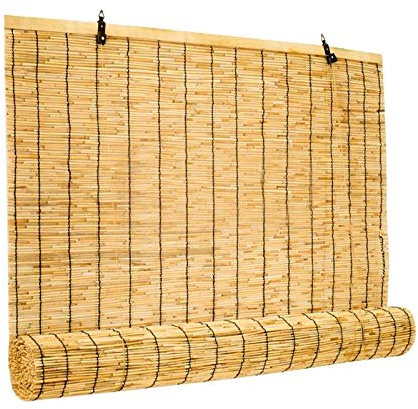 Partition Privacy Sun Shade Reed Curtain,Light Filtering Roller Shades Blinds,Decoration Roman Bamboo Roll Up Window,for Courtyards/Greenhouses/Balconies/Thatched Houses (135x300cm/53x118in)