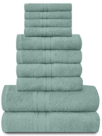 GC GAVENO CAVAILIA 10 Piece Towel Bale Set | Quick Drying Cotton Towel Highly Absorbent 450 GSM Duck Egg Towels Set | Bathroom Towels Bale Set 4x Face 4x Hand 2x Bath Towels