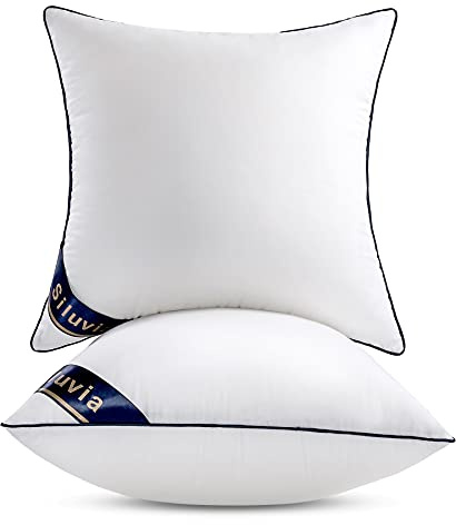 Siluvia 20x20 Down Alternative Pillow Insert 2 Pack, 100% Cotton Cover