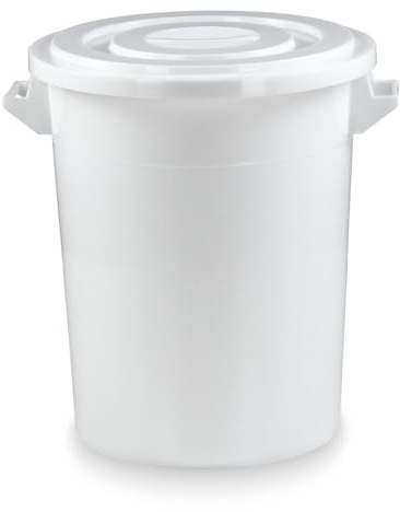 75 Liter Kunststofftonne mit Griffen + Deckel, lebensmittelecht, stapelbar, Stabiler Eimer, Plastiktonne, Rundbehälter, Universaltonne, Allzweckeimer, Vorratstonne, Futtertonne, Mülltonne, 1x Weiß