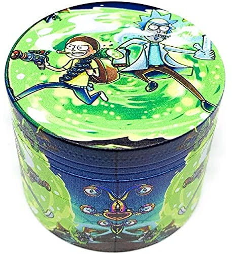 TPLF Rick and Morty Grinder 50 mm 4-Part Spice Grinder - Durable Zinc Alloy - Green - Dried Herb Grinder - With Small Pollen Spatula - Magnetic Lid for Perfect Closure