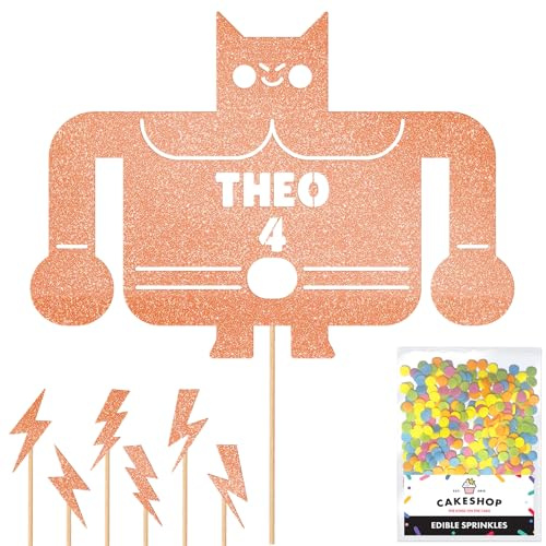 Personalised Superhero Comic Glitter Cake Topper- Rose Gold Any Custom Age & Name Glitter Cake Decoration and Sprinkles - Happy Birthday Decorations - Personalised Toppers for Cakes by Cakeshop