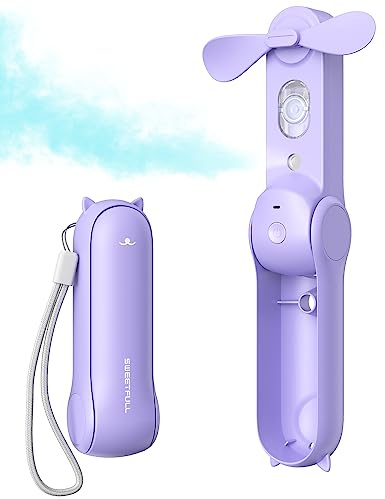 SWEETFULL Ventilateur brumisateur portable, brumisateur personnel portable, mini brume d'eau rechargeable, pour enfants et femmes, voyage, extérieur, randonnée, camping, bureau à domicile (violet)