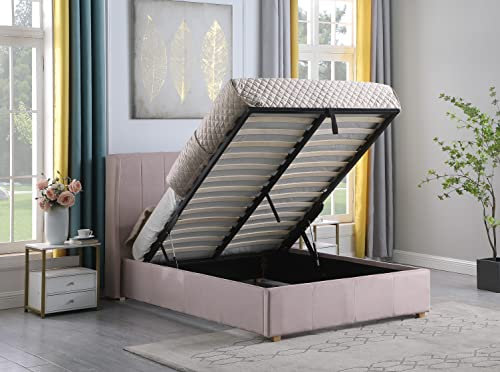 Seconique Amelia 4'6 Double Storage Ottoman Bed in Pink Velvet Fabric