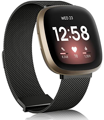 AK Armband Kompatibel mit Fitbit Versa 3/Versa 4 Armband/Sense/Sense 2 Armbänder, Edelstahl Metall Ersatzarmband mit Verbesserter Magnet für Fitbit Versa 3/Versa 4/Sense/Sense 2 Damen Herren