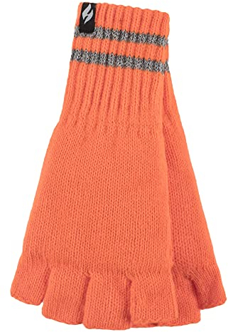 HEAT HOLDERS Herren Handschuhe Ohne Finger Thermo Stricken Gefüttert Arbeitshandschuhe für Winter (Einheitsgröße, Orange)
