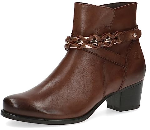 CAPRICE Damen Stiefeletten mit Absatz Airmotion aus Leder Kleiner Absatz Weite G, Braun (Cognac Nappa), 38.5 EU