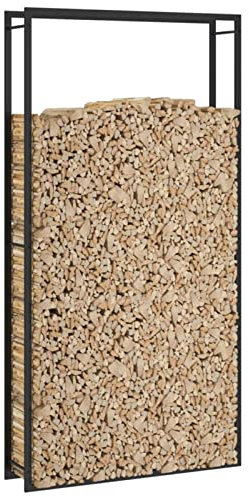 Gecheer Kaminholzregal Innen Metall Holzregal Kaminholz Innen Außen Holzlager Holzunterstand für Kaminholz Aussen Brennholzregal Brennholzlager Kaminholzunterstand Mattschwarz 110x28x214 cm Stahl
