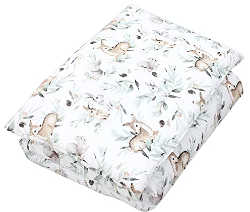 TupTam Kinder Gemusterte Bettdecken Set Ganzjahresdecke Bettdecke Kopfkissen Flachkissen 2tlg., Farbe: Hasen/Rehe im Laub, Größe: 135x100 cm