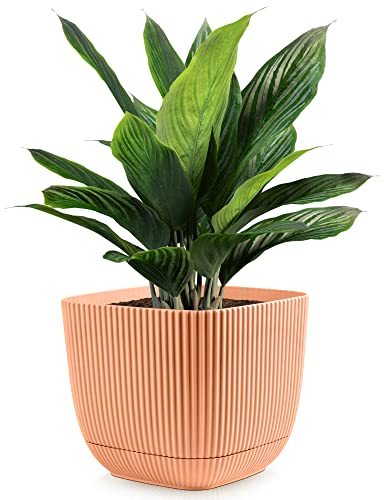 Konzept 11 - Pot de Fleurs d'Intérieur et d'Extérieur 1.8l, Jardinière carrée en Plastique avec Soucoupe (Réservoir d'eau) Rose 15x15x13 cm - Différentes Couleurs et Tailles du Bac