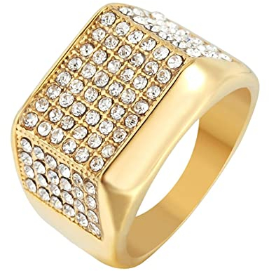 Whoiy Zirkonia Ring Breit, Fingerringe Gold Edelstahl Runde Form Iced Out Ring mit Zirkonia 16mm Größe 57 (18.1) Zum Valentinstag Jahrestag