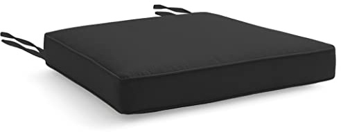Water Resistant Chair Cushions with Ties for Indoor and Outdoor Use - Patio Furniture Seat Pads with Durable Polyester Fabric - Ideal for Dining, Lawn, Garden, Coffee Shop (44 x 50 x 5cm, Black)
