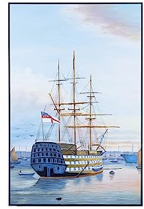 Old Modern Handicrafts H.M.S. Victory im Hafen von Portsmouth - Leinwandgemälde - Eine elegante Ergänzung für Ihre Wohnkultur - 47x1,3x31 Zoll