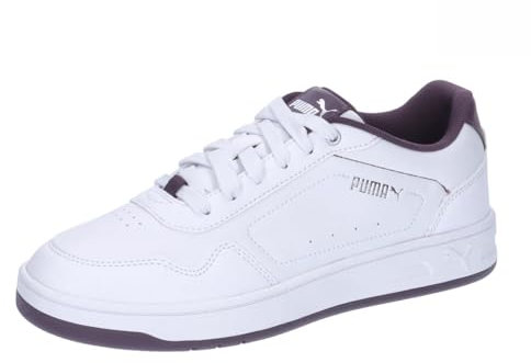 PUMA Damen Court Classy Sneaker, White-Midnight Plum Silver, 40.5 EU