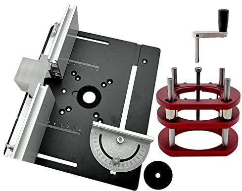 Wood Router Plunge Base + Router Lift + Aluminum Table Insert Plate - Engraving Tools Set for 65mm Diameter Motors - Ultimate Woodworking Enthusiast's Dream Kit - Black