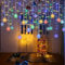 AUAUY Schneeflocken Lichtervorhang, USB Weihnachtesbeleuchtung 8Modi Lichterkettenvorhang 4M 96LEDs Stimmungslichter, IP44 Lichterkette für Innen Außen, Weihnachten, Balkon, Fenster, Hochzeit-Bunt
