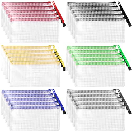 30 Pcs B6 Zipper Mesh Pouch Waterproof Zipper Folder File Zipper Bags Plastic Document Files Organizer Clear Pencil Cases Pen Storage Pouches for School Office Supplies (23 x11.5cm)