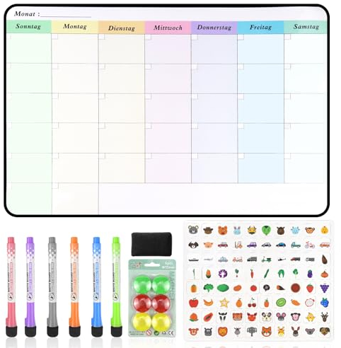 Magnetischer Wochenplaner 42×28cm Abwischbar Whiteboard Kalender Magnettafel für Kühlschrank Magnetische To-Do-Liste(Deutsch)