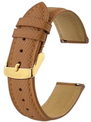 BISONSTRAP Uhrenarmbänder mit Schnellverschluss,Textur Leder Uhrenarmband für Herren und Damen,18mm,Braun,Goldene Schnalle