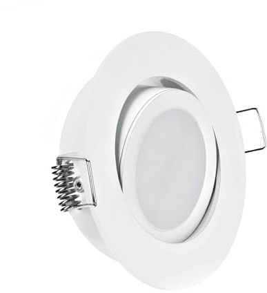 LED Einbaustrahler weiß | rund | 360° schwenkbar | Lochmaß Ø 68mm - 75mm | Einbautiefe 55mm | Anschlussfertig mit MR16 12V Fassung Farbe 5W LED warmweiß MR16 12V