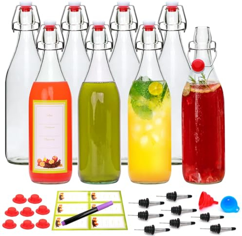 Woaiwo-q 8 Pack 32oz Swing Top Glass Bottles with Airtight Stopper Lids