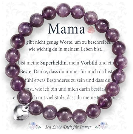 FAOMZQ Mama Geschenk, Perlenarmband Geschenke für Mutter, Amethyst Armband Schmuck für Beste Mama zum Muttertag Geburtstag Weihnachten, Lila