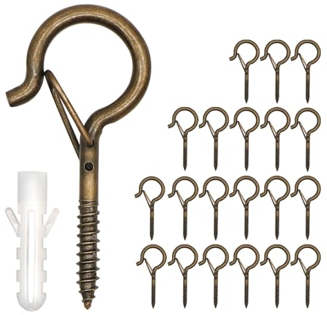 ZYDYRX 20 Stück Schraubhaken Bronze Schraubhaken mit Sicherheitsverschluss Q Förmiger Schraubhaken Mit Dehnungsrohr Wandhaken zum Aufhängen von Topfpflanzen und Lampen 53 * 25MM