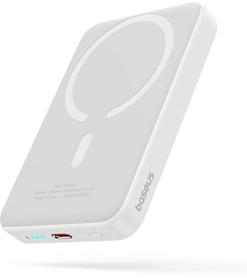 Baseus Magsafe Powerbank 10000mAh, Kabellose Powerbank Magnetische, Externer Akku für iPhone 15/14/13/12 Serie, PD 20W Mini Powerbank USB-C, Klein Aber Stark, Weiß