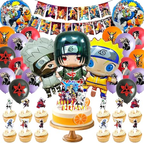 Narut Decorazioni Compleanno - 39 Pezzi Palloncini Lattice, Cartoon, Anime e Cake Topper per Feste
