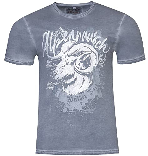 MarJo Herren Trachten Shirt Torben mit Steinbock | British Blue (DE/NL/SE/PL, Alphanumerisch, L, Regular, Regular, British Blue)