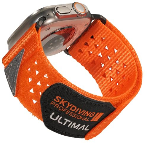 ULTIMAL Cinturino compatibile con Apple Watch Ultra 10 9 8 7, in nylon, design con chiusura in velcro, larghezza extra 32 mm, arancione, 44 mm - 49 mm