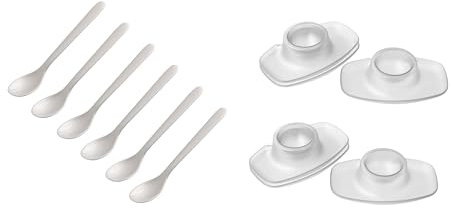 FACKELMANN | 12-tlg. Frühstücks-Set | Eierlöffel Weiß mit Eierbecher Transparent | hochwertiger Kunststoff | ideal für den Frühstückstisch