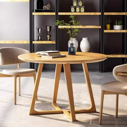 Mesa de comedor redonda de madera maciza moderna de mediados de siglo, mesa de pedestal rústica para espacios pequeños, muebles de cocina y comedor para 2-4 personas