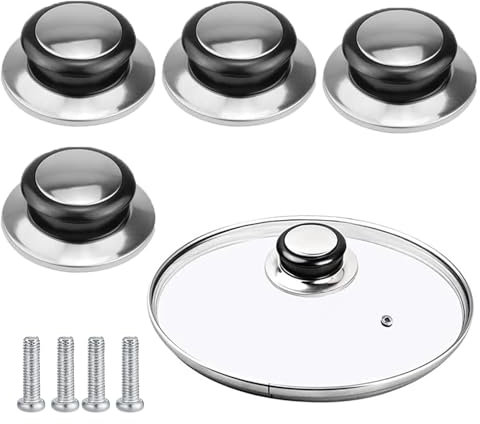 Universal Stainless Steel Saucepan Lid Knobs, 4 Pack - Heat Resistant, Pot Lid Cover Knob Handle Replacement, Cookware Lids for Kitchen