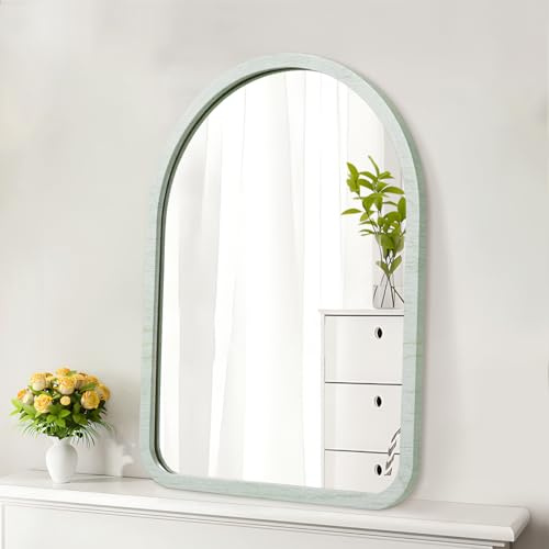 HLFMVWE Gewölbte Wandspiegel aus Holz gerahmt Vintage Rustikale Bauernhaus Eitelkeit Spiegel Dekor Bad Schlafzimmer Eingang Flur Wohnzimmer New Home 25 x 35 cm