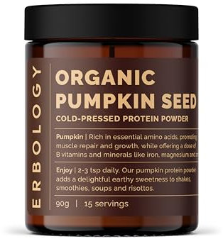 Erbology Polvere di proteine biologiche di semi di zucca 90 g - 15 porzioni - spremuto a freddo da semi di zucca - di provenienza sostenibile direttamente dalla fattoria in Austria - piccolo lotto -
