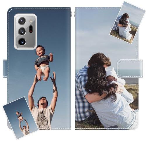 JGOYGYI Personalisierte Leder Handyhülle kompatibel mit Samsung Galaxy Note 20 Ultra 5G,Individuelle Eigenem Foto Bild Text Bildern Foldable Flip Klapphüllen Case hülle+Handykette