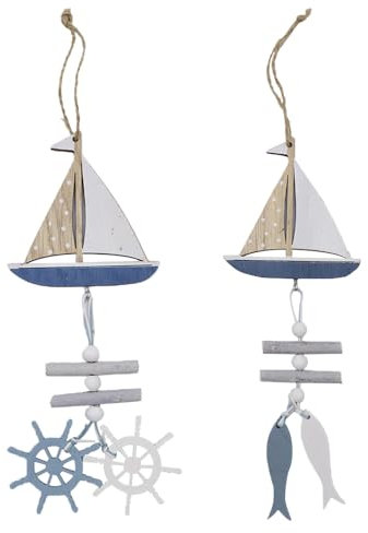 CENPEK 2 Piezas de decoración náutica para Colgar Peces de velero, timón de velero, Volante y Ancla para el hogar