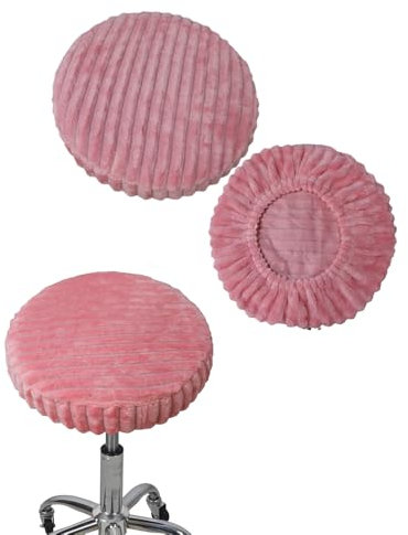 Bestenrose Hockerbezug Rund 2 Stück Plüsch gestreift Bezug für Barhocker Stuhlhussen PU Sitzkissen Bürostuhl Hocker Bezug Sitzkissenbezug für Esszimmerstühle Runder Hocker (Rosa, X-Large)