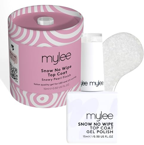 Mylee Gel Nail Polish Snow No Wipe Top Coat 10ml - Rockin' Around Collection - UV/LED Nail Art Manicure Pedicure for Professional, Salon & Home Use [Christmas 2024] - Long Lasting & Easy to Apply