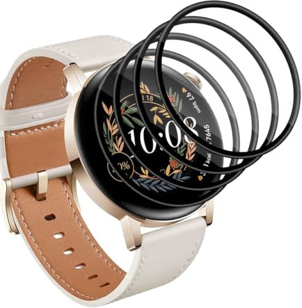 Yieehhow Protector Pantalla para Huawei Watch GT 3 42mm Cristal Templado [4 Piezas], PMMA Protector Pantalla Compuesto, HD/Anti-Arañazos, 3D Curvado Película Protectora para Huawei Watch GT 3 42mm