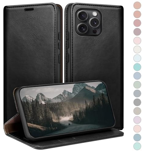 HUOUH for iPhone 15 Pro 6.1 Wallet case with RFID Blocking PU Leather,Flip Folio Book covers,Credit Card Holder Shockproof Phone case Women Men for Apple 15 Pro case Black