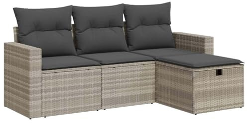 vidaXL 4-TLG. Garten-Sofagarnitur mit Kissen Hellgrau Poly Rattan