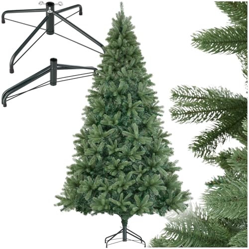 tectake® Albero di Natale Artificiale Realistico Con Aghi in PVC, Supporto in Legno - Ideale per Decorazioni Casa Moderna, Verde, 210 cm / 1283 Punte
