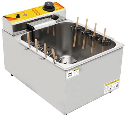 Electric Cheese Hot Dog Deep Fryer, 12L Capacity, 2.5kW, Stainless Steel, Commercial Cheese Hot Dog Sticks Frying Machine with 8 Hooks