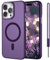 SouliGo Magnetic Case for iPhone 12 Pro Max 6.7”【Compatible with MagSsafe】 Slim Translucent Matte Shockproof Hard PC Cover & Soft TPU Bumper Protective Phone Cases with Lanyard - Dark Purple