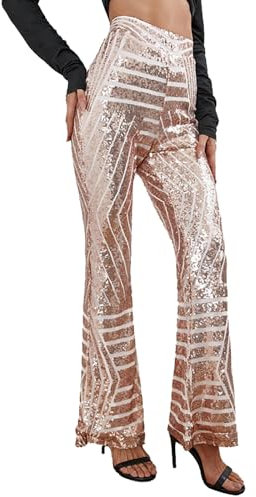 Generisch Damen Glitzer-Pailletten Hose Lang-Schlaghosen High Waist Schlaghose Petite Leggings Glitzer Leggings Party Outfit Silber-Paillettenhose-Glitzerhose Sexy Glänzende-Leggings Karneval Kostüm