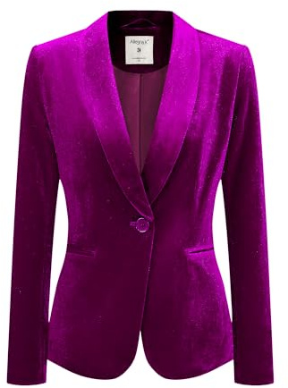Allegra K Women's Velvet Blazer Solid Color Long Sleeve Notched Lapel Single Breasted Suit Jackets Violet Purple M