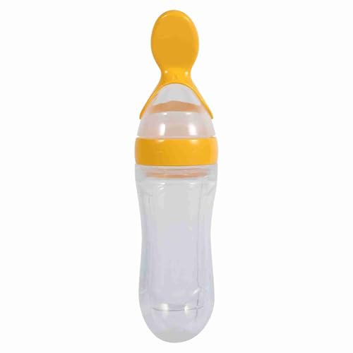 Culnflun Silikon-Flasche für Säuglinge mit Löffel, Quetschspender für Kleinkinder, frische Lebensmittel, Müsli, 90 ml (Gelb)