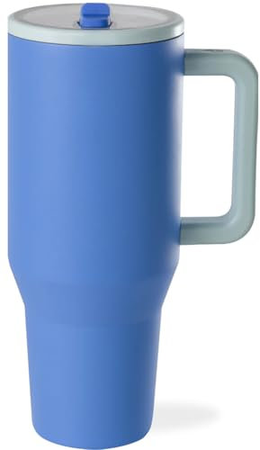 Modern 40 oz Tumbler with Handle & Simple Flip Straw - Car Cup Holders, Leak Resistant Water Bottle-Reusable Insulated Stainless Steel & Rubber Base - Gifts for Women & Men | Traveler (Riptide)